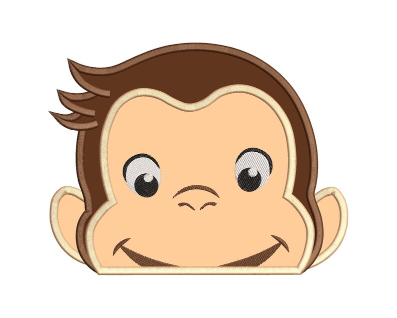 Curious George Head Applique Embroidery Design