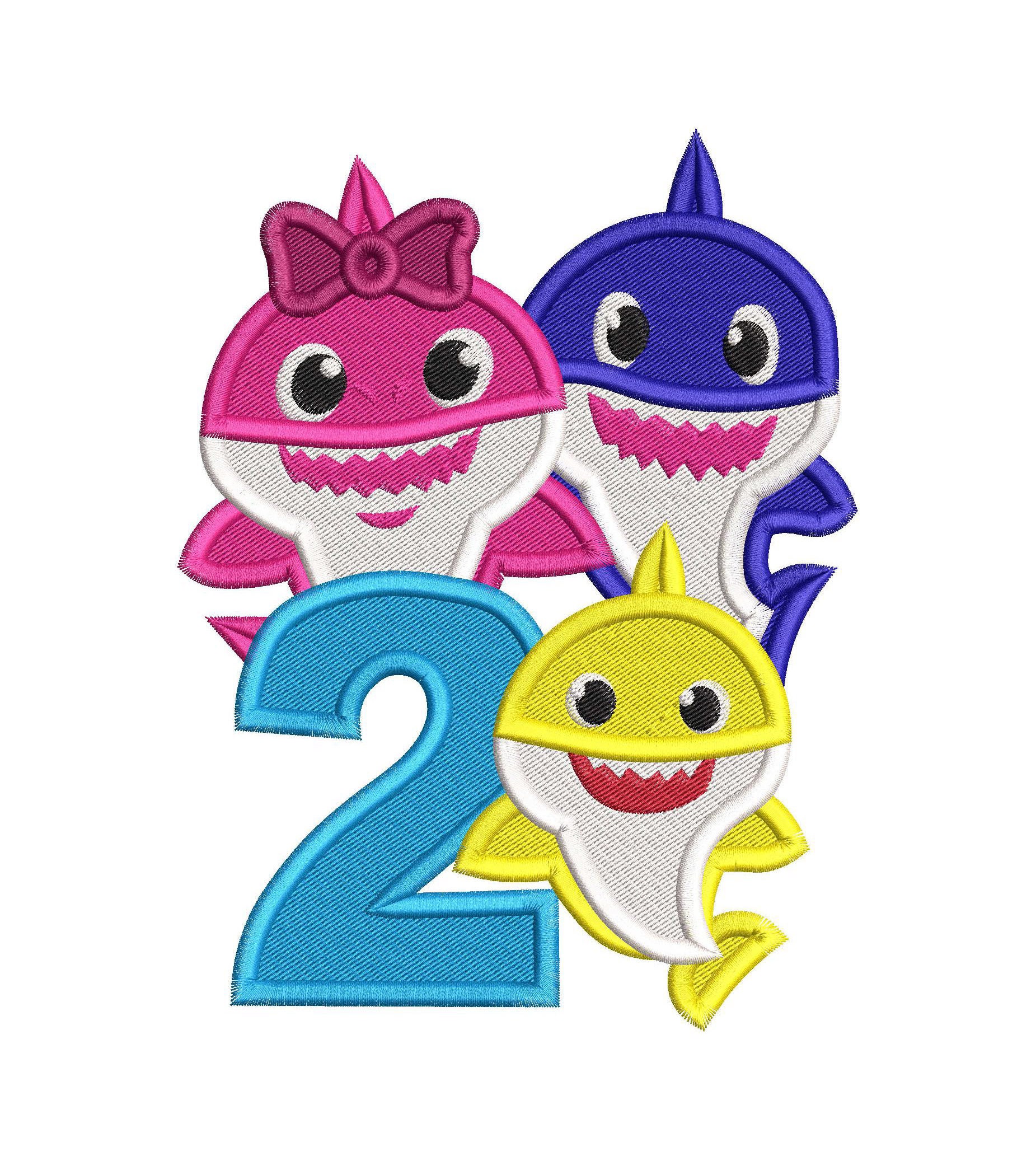 Baby Shark With Birthday Number 2 Applique Machine Embroidery Design ...