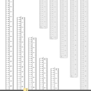 May include: A collection of transparent rulers in various lengths labeled 15 cm, 20 cm, 30 cm, 40 cm, and 50 cm. Each ruler features dual-sided markings with both metric centimeters and imperial inches. A banner at the bottom reads DIGITAL DOWNLOAD (.ZIP).