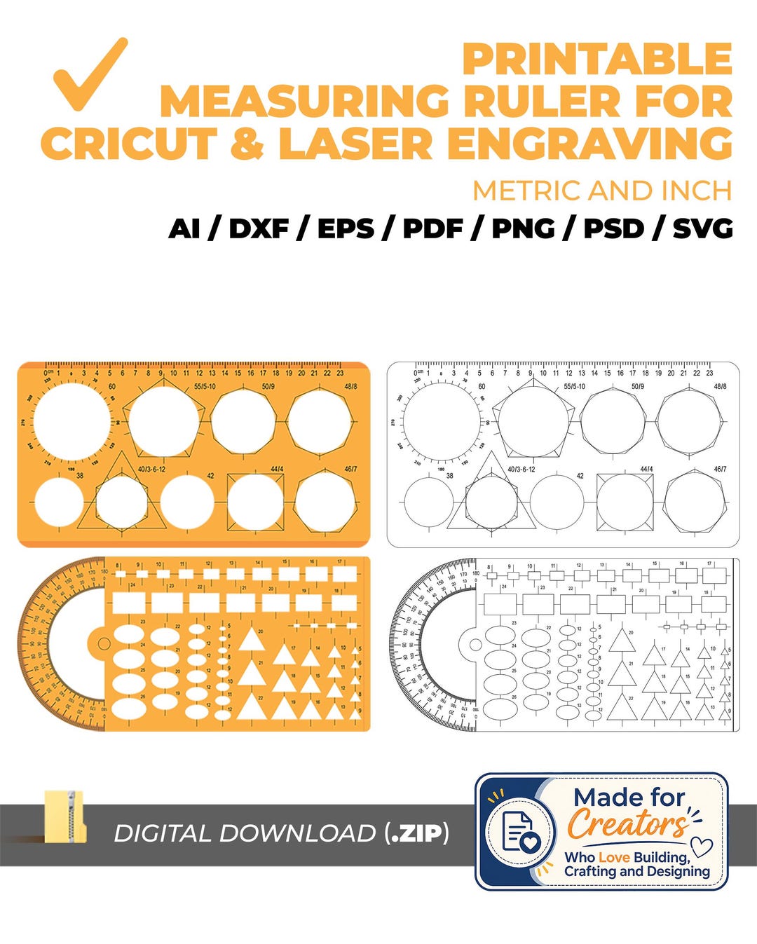 Laser Cut Technical Ruler PNG Template for Cricut CNC Protractor ...
