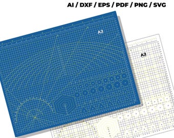 Tappetini da taglio A2 Modello SVG Misurazione digitale Guida Cricut / Tappetino Sfondo blu Pollici Metrico