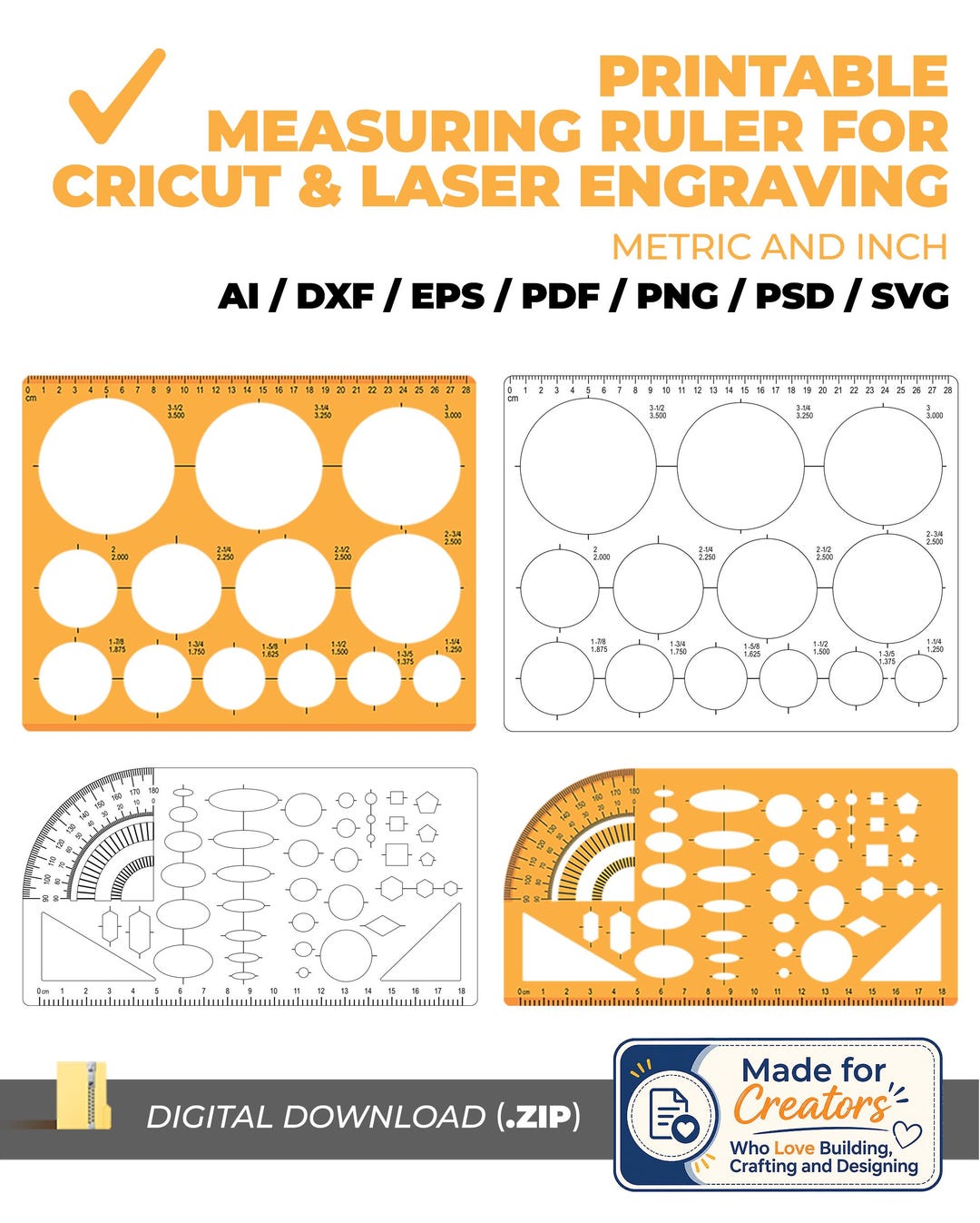Printable Technical Ruler Template SVG DXF | Geometry Measuring Tool ...