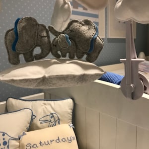 Handmade elephant baby mobile with musical arm