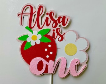 Strawberry cake topper/ berry first birthday cake topper/ strawberry party decorations