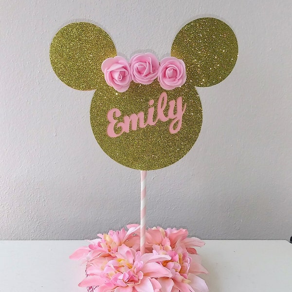 Minnie gold centerpiece/ Minnie gold baby shower/ Minnie mouse decorations/ Minnie mouse cake topper/ Minnie gold first birthday