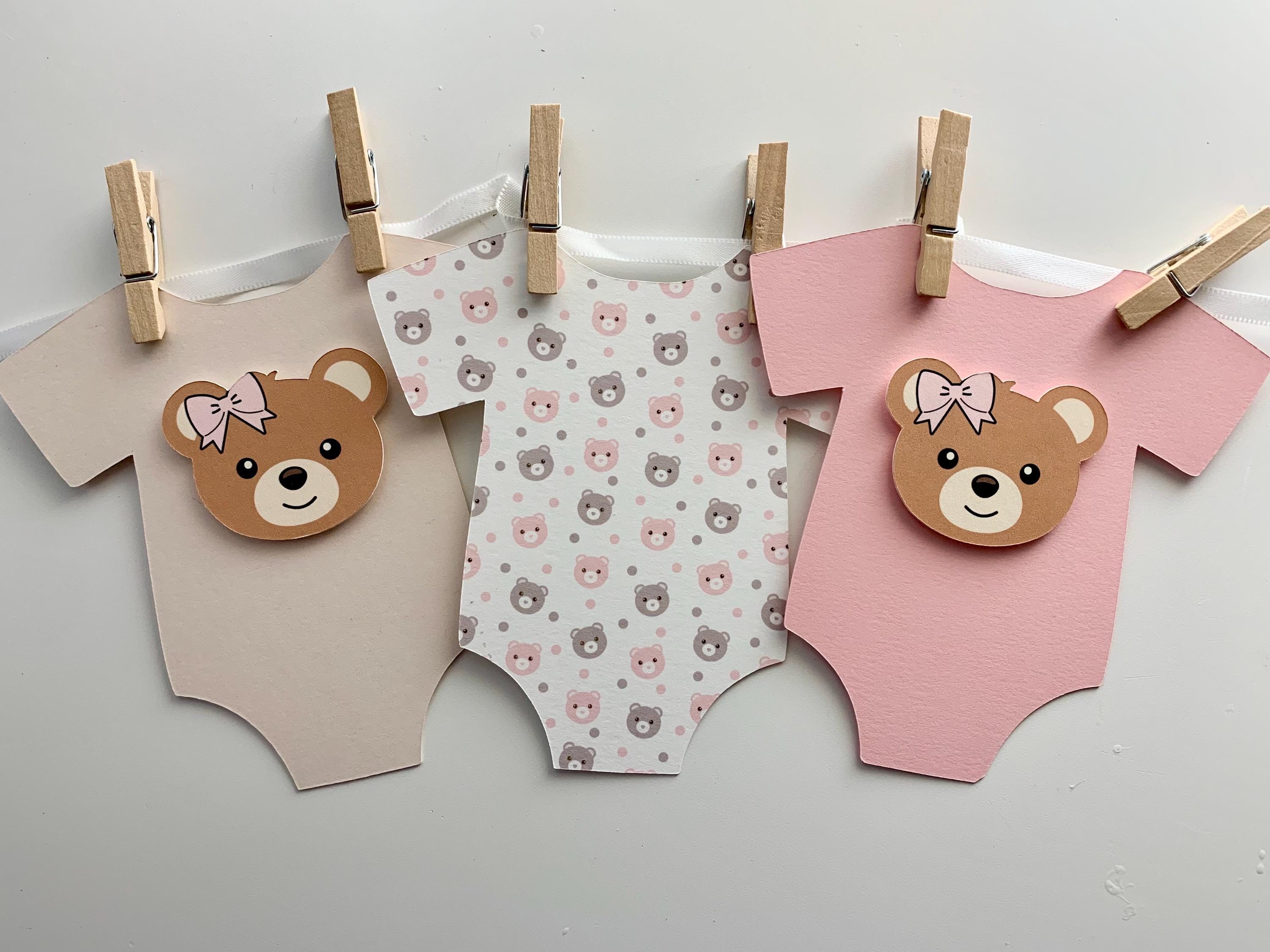 Teddy bear girl onesies garland/ Teddy Bear baby shower decorations/ Teddy bear first birthday/ We can bearly wait banner and decorations.