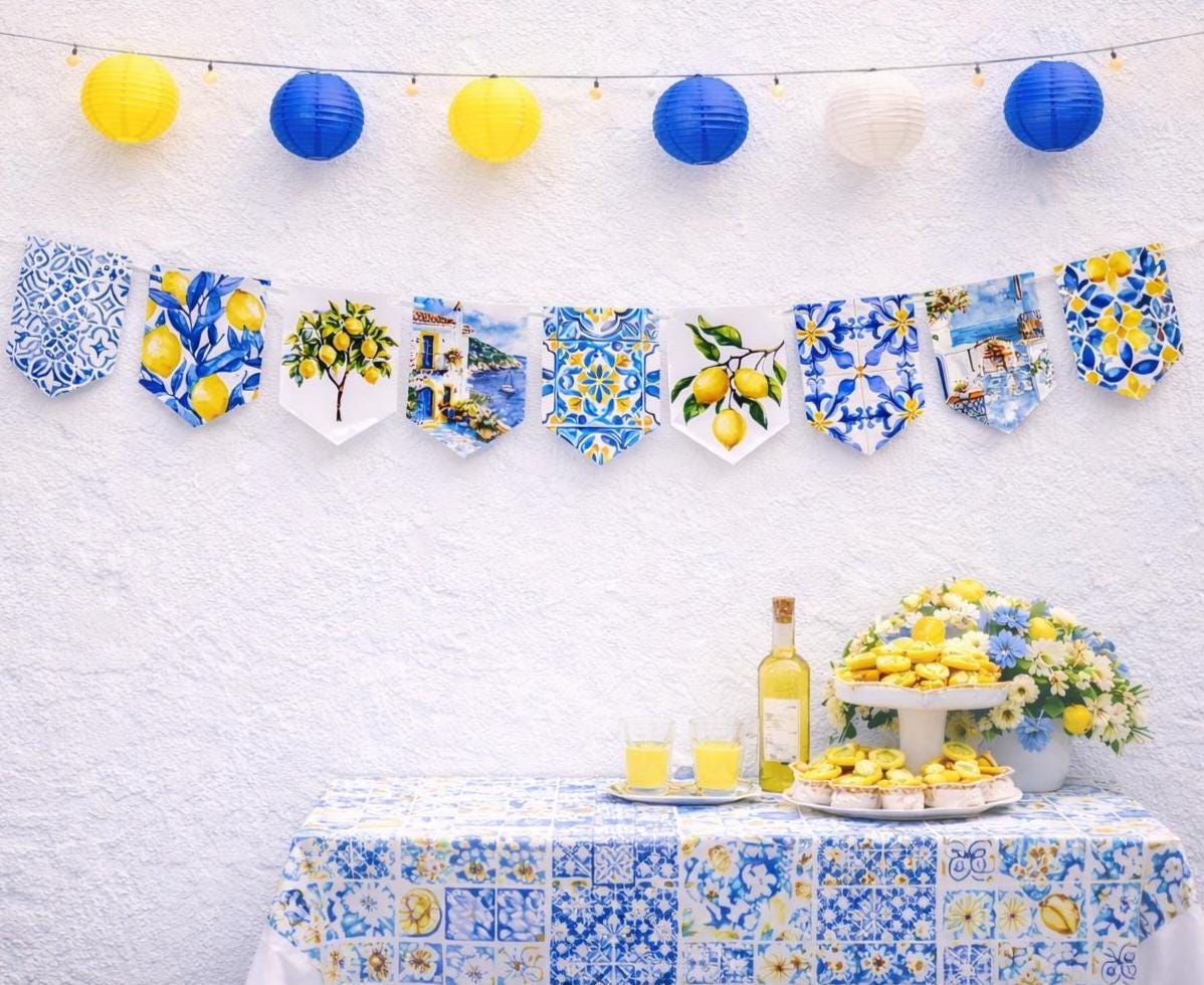 Amalfi Coast Banner -10 Pieces – Mediterranean Lemon & Tile Print Party ...