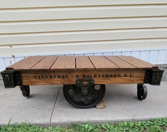 Unique Lineberry Factory Railroad Cart Coffee Table Industrial  "Please Read Item Details Before Purchasing"