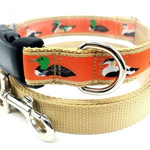 Mallard Duck dog collar/Collar and Leash Option/Jacquard Ribbon/ 1 Inch and 3/4 inch Widths