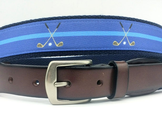 Golf Belt/preppy Golf Ribbon Belt/top Grain Leather With Solid Brass