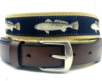 Orvis Brown Leather Belt Silver Buckle Woven Fish-34 Silver Buckle Bison Leather Tapered-Edge Belt | Orvis main image 2