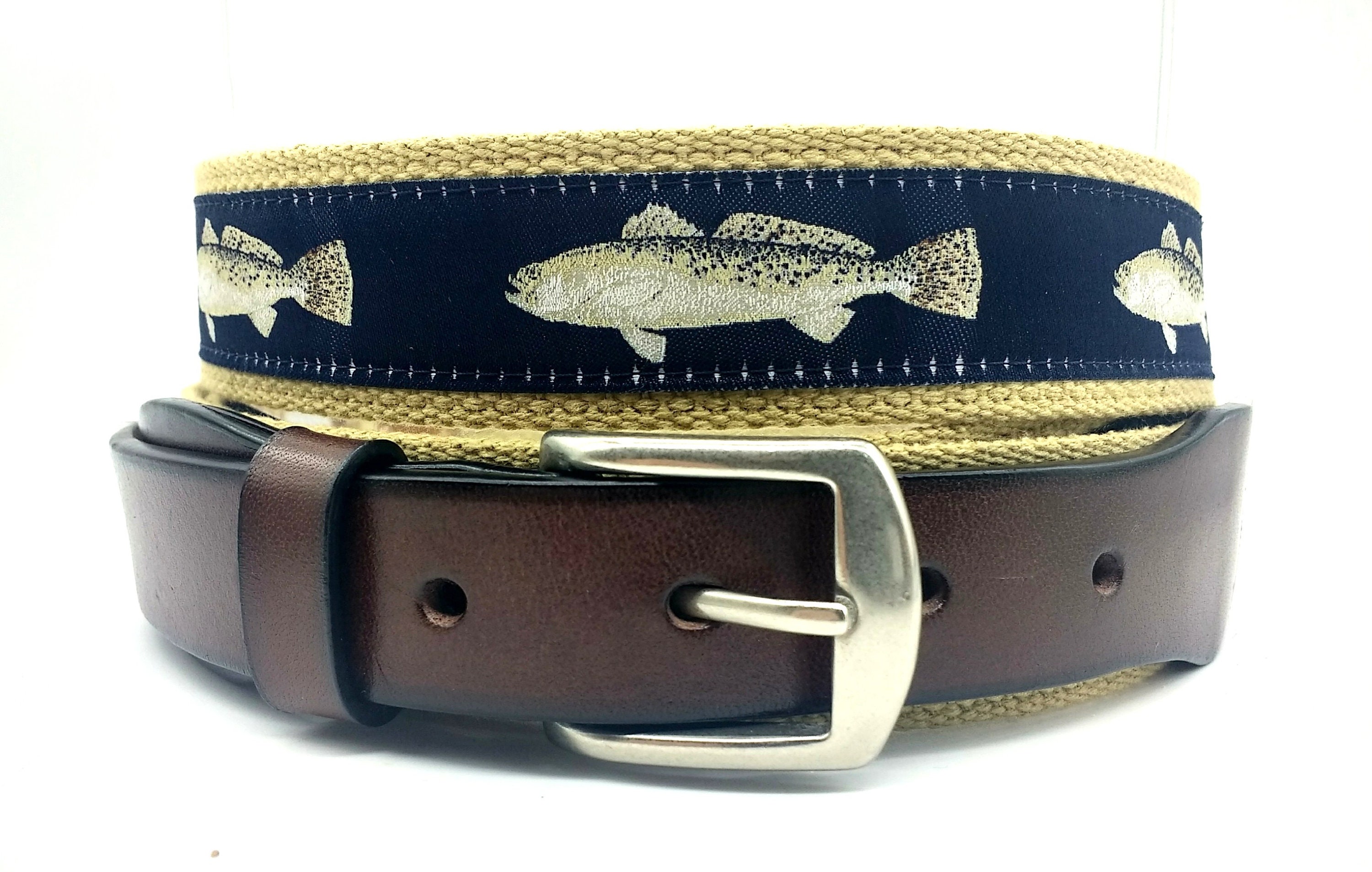 Fish Belt/men's Salt Water Trout Ribbon Belt/preppy Ribbon Belt/top Grain  Leather Tabs With Solid Brass Buckle -  Canada