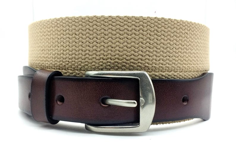 Cinturón de algodón tejido para hombre / Tiradores de cuero de primera calidad / 100% algodón / Cinturón de cinta de algodón sin elasticidad imagen 1