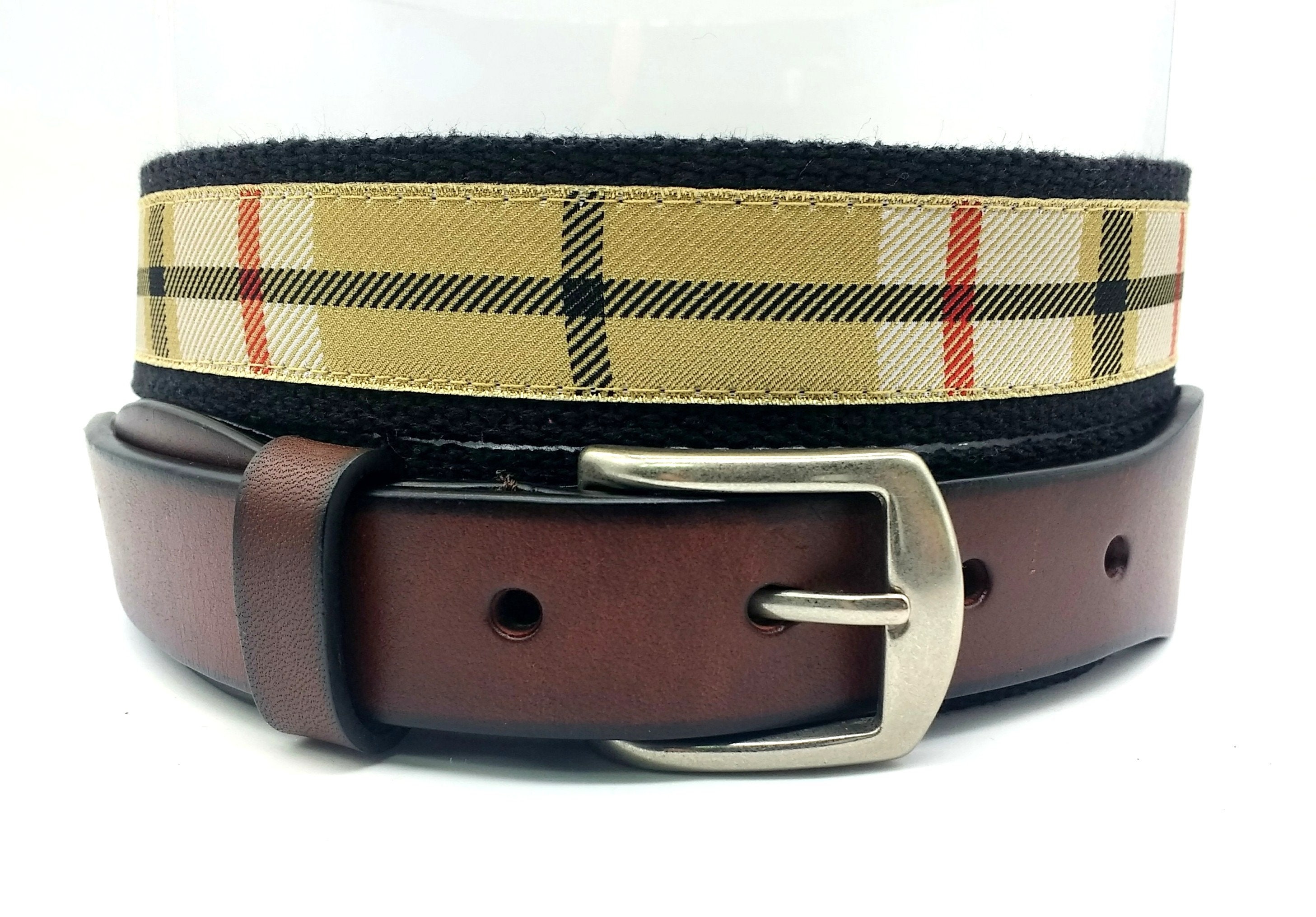 Burberry Tan and Black Plaid Belt with Silver Buckle BURBERRY Archive Beige / Black Vintage Check E-Canvas  main image 2
