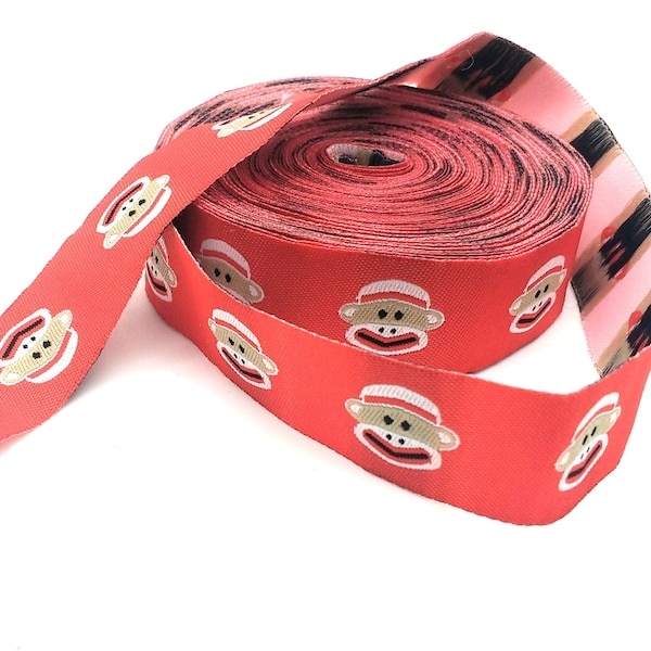 Jacquard Ribbon/Sock Monkey Ribbon/Jacquard Ribbon Sold By The Yard/ 7/8 Inches Wide/See Description for length run