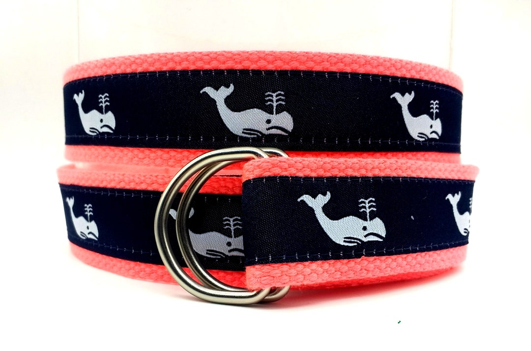 Jacquard Whale Ribbon Belt/preppy Whale Belt/ Bright Coral Etsy