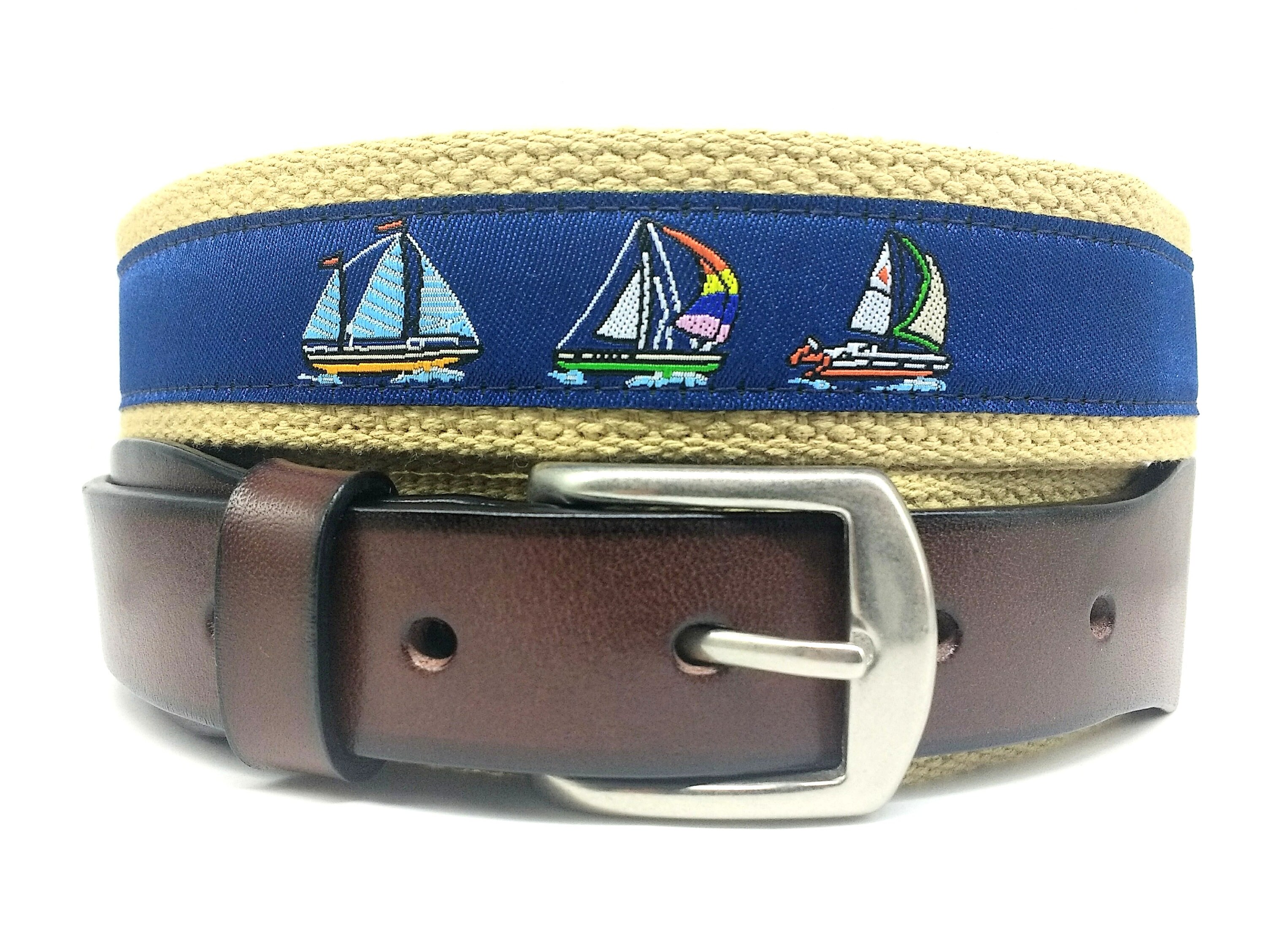 Sailboat Belt/Preppy Belt/Mens Jacquard Sailboat Belt/Leather Etsy