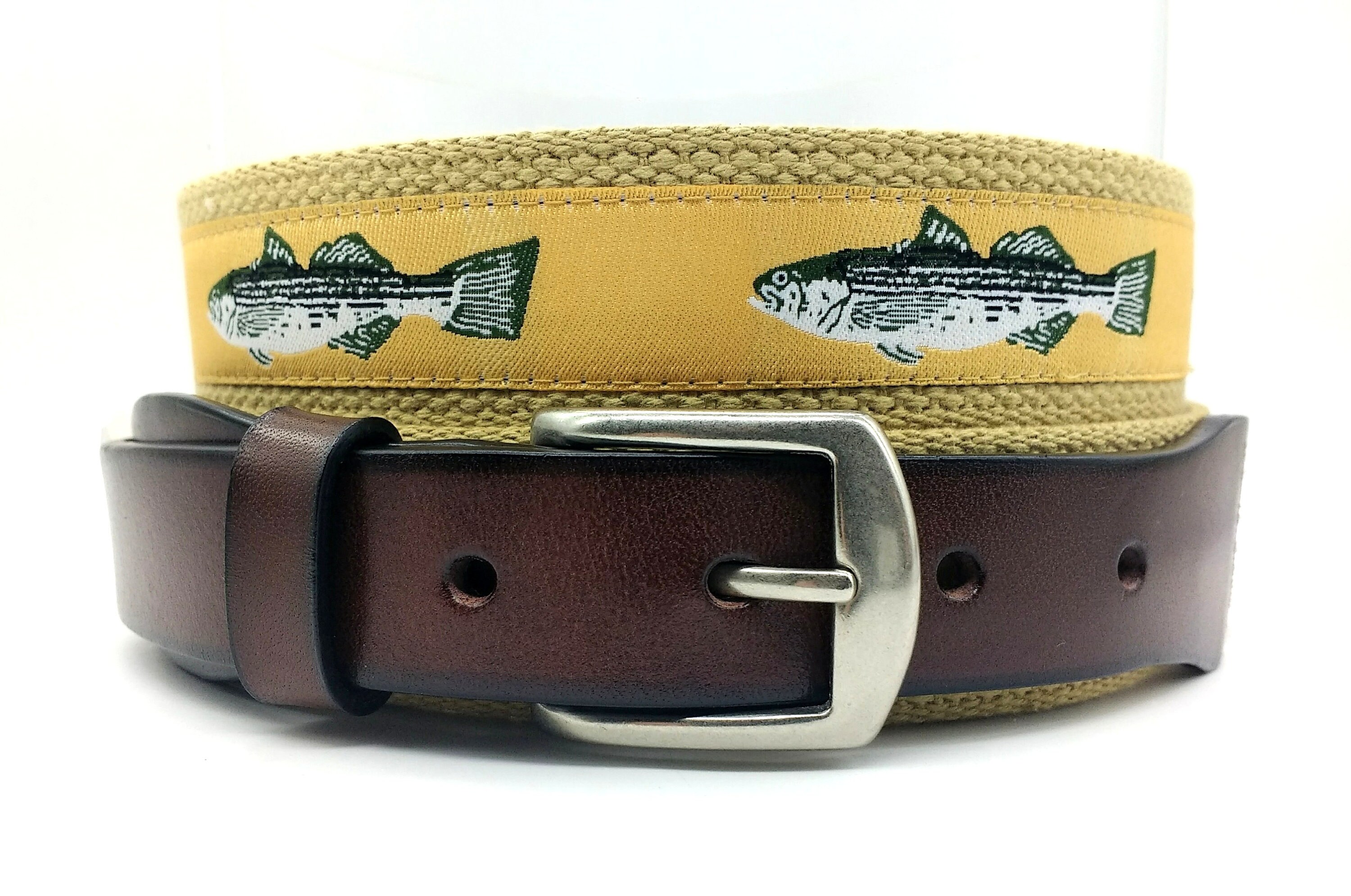 Men's Bass Fish Ribbon Belt/preppy Bass Belt/bass Ribbon / Leather With  Solid Brass Buckle -  Canada