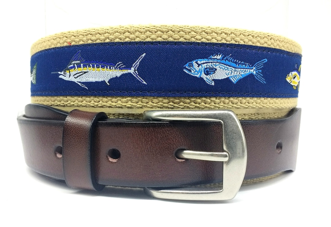 Men's Sport Fish Belt/leather Game Fish Belt/sort Fish Ribbon Belt