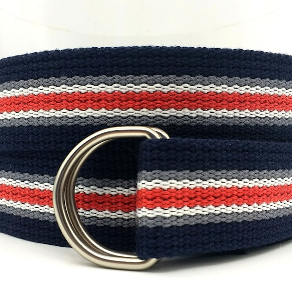 Classic Men or Boys Woven Stripe Webbing Belt/Preppy Belt/D-Ring