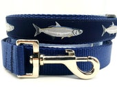 Tarpon Fish Dog Collar Jacquard Tarpon fish ribbon Matching 5 Ft. Leash Available