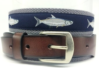 Ceinture BCBG/Tarpon Fish Belt/Ceinture en ruban nautique/Ceinture en cuir/Ceinture en ruban