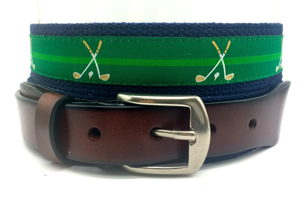 Men's Golf Belt/golf Ribbon Belt/top Grain Leather/green Golf Leather