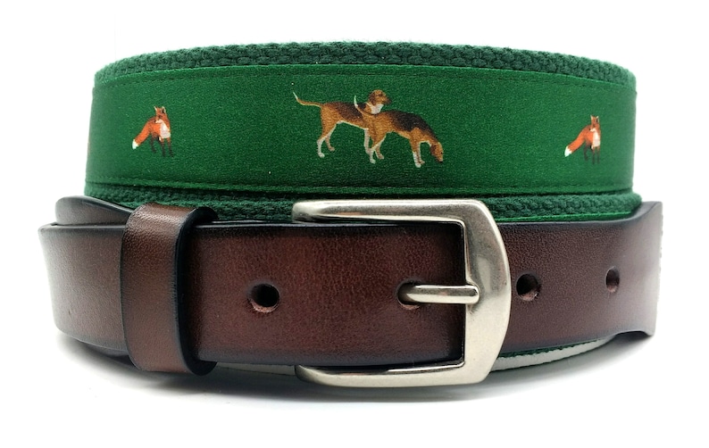 Ceinture de ruban Fox Hunt / Ruban imprimé / Cuir grain supérieur / Ceinture de chasse au chien et au renard image 1