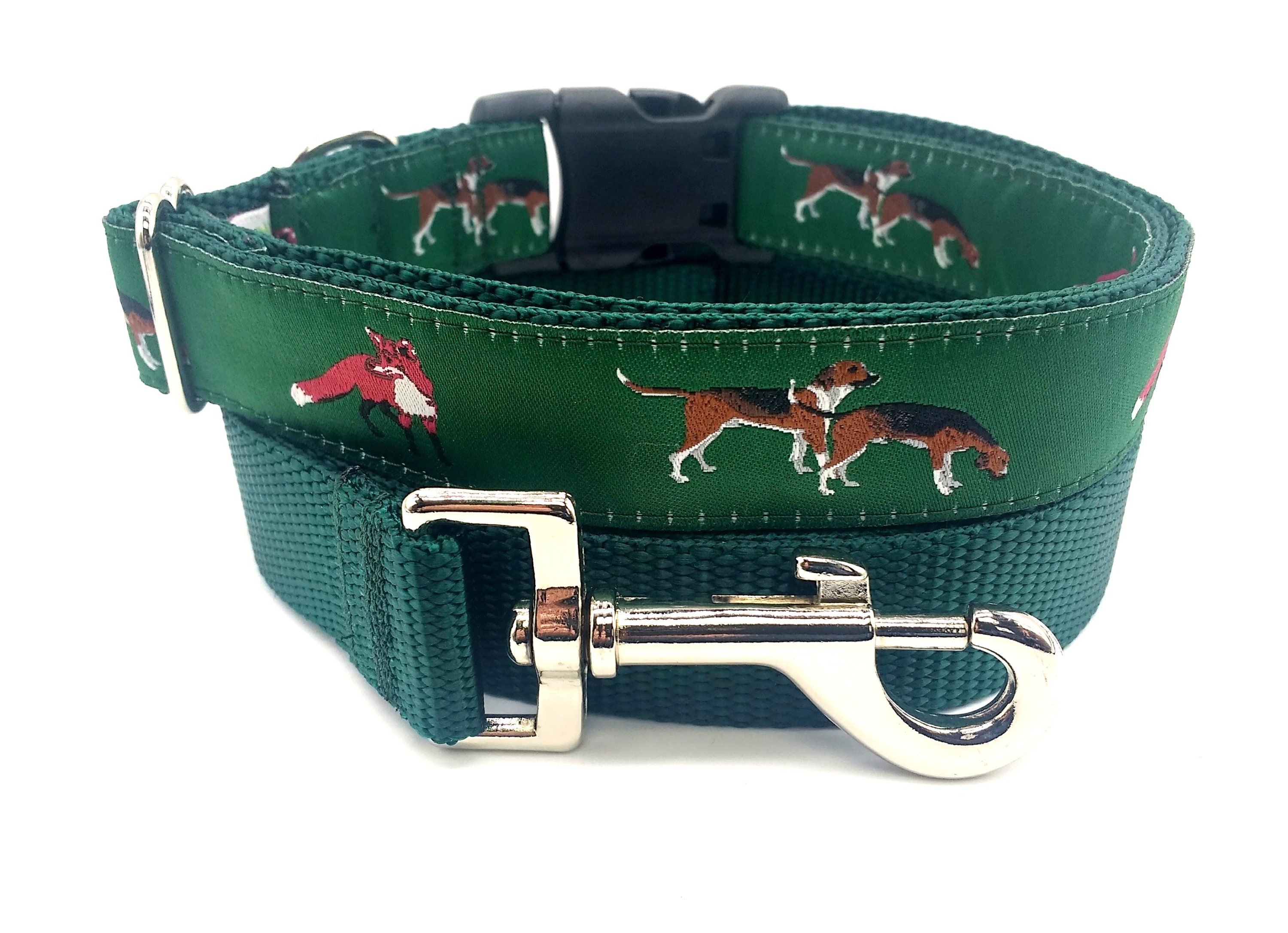 Fox Hunt Dog Collar/5 Foot Leash Available/Fox Jacquard Ribbon Collar /1 Inch Width Only