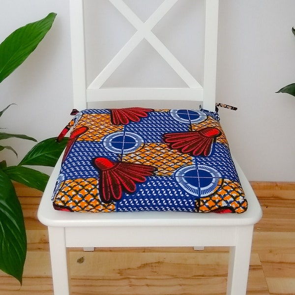 Housse de coussin de chaise - carré en wax tissu africain 