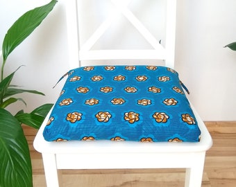 Chair Pad Cover Square African Wax - "Blue Knots"