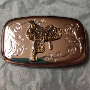 Vintage Unbranded Silver Tone Belt Buckle with Bronze Colored Western Saddle