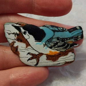Vintage Signed Artisan Created Bird Brooch Painted on Metal