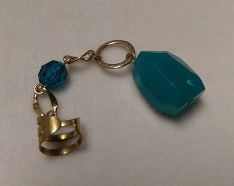 Upcycled Gold Tone Earcuff with Aqua Acrylic Beads