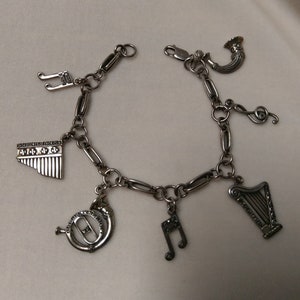 Vintage Sterling Silver and Silver Plated Musical Themed Charm Bracelet