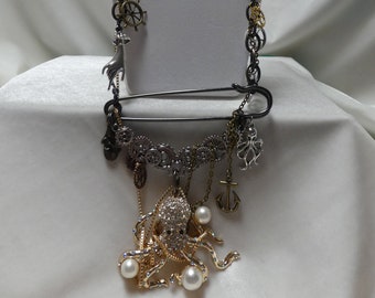 Unique Steampunk Ruler of the Deep Octopus Necklace