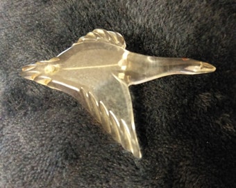 1940's Clear Lucite Carved Bird in Flight Brooch