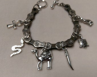 Original Design Steampunk Bicycle Chain Egyptian Adventure Charm Bracelet/Anklet