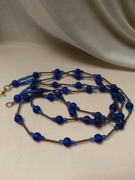 Vintage Hand Crafted Artisan Long Two-Strand Blue 