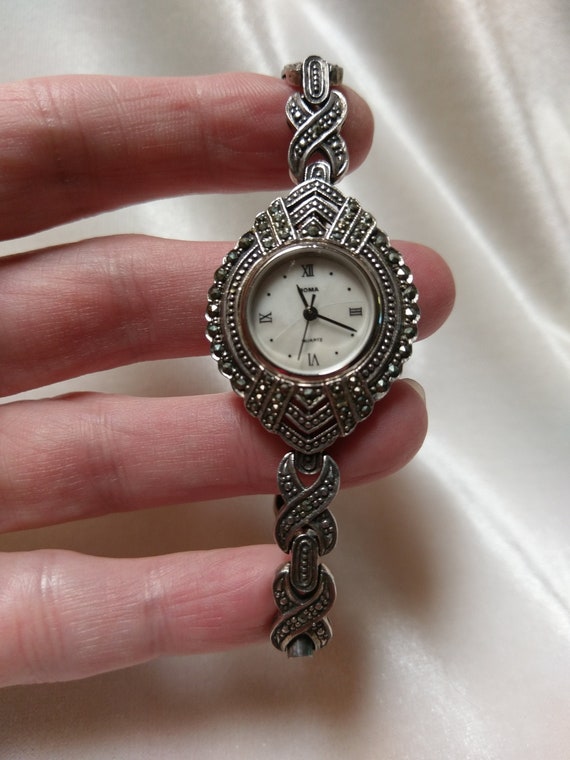 Sterling Silver Quartz Watch with marcasites Amazon.com: JadeAngel Women Pave Marcasite 925 Sterling  main image 4