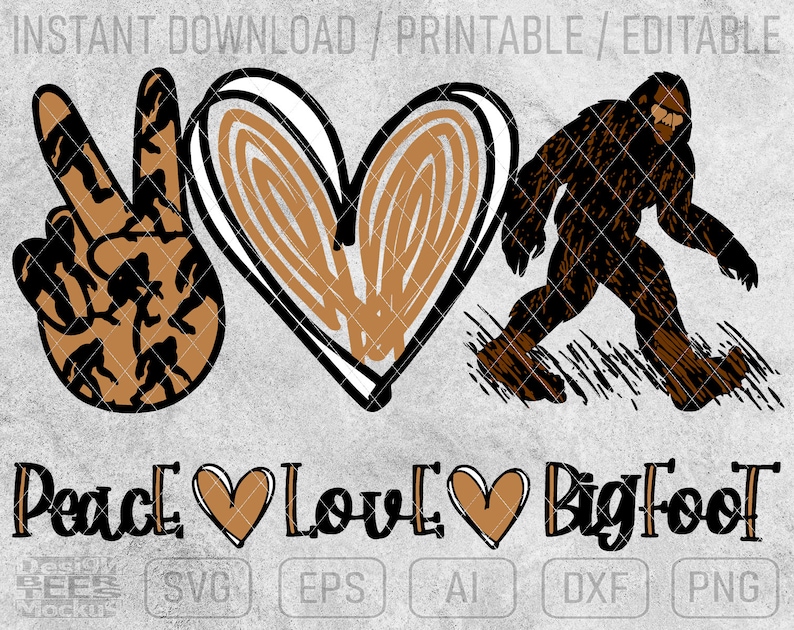 Download Peace Love Bigfoot Sasquatch Yeti SVG DXF PNG Cut Files ...