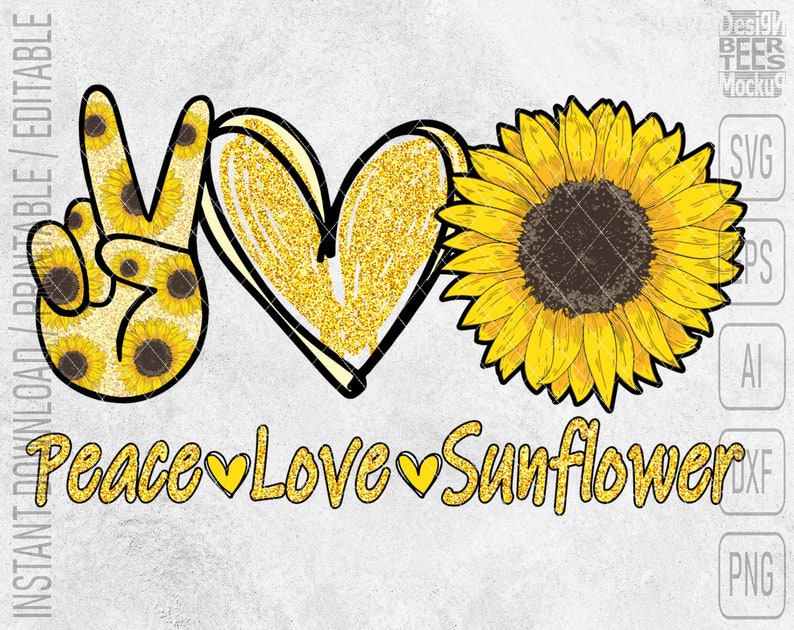 Download Peace Love Sunflower Heart SVG DXF PNG Cut Files Vector | Etsy