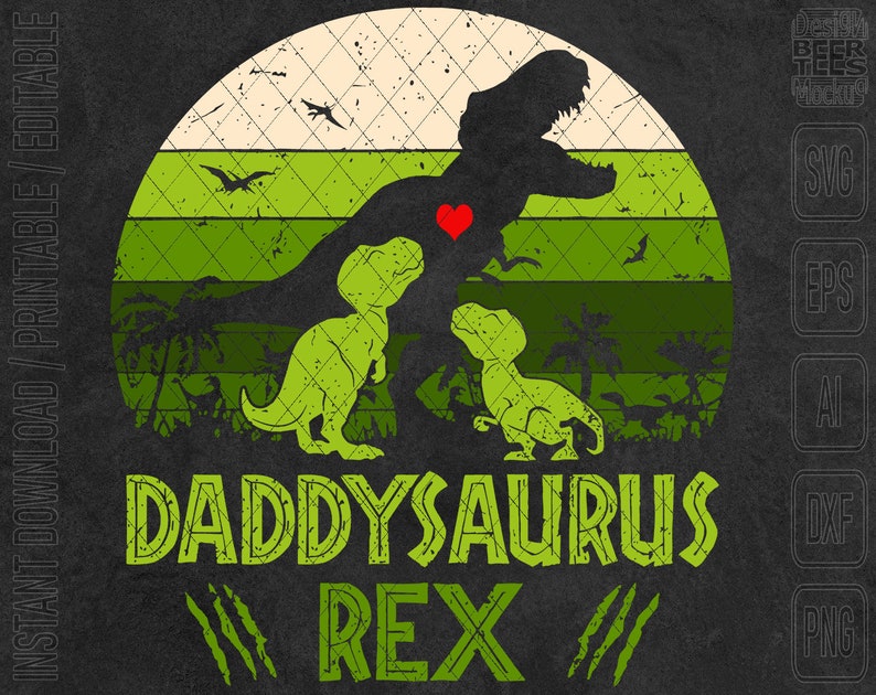 Download Daddysaurus Rex With 2 Babies Dad Daddy Fathers Day SVG ...