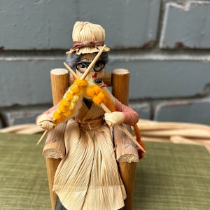 Adorable Corn Husk Knitting Doll