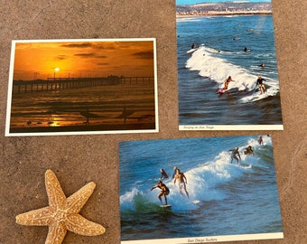 Vintage San Diego Surfers Postcards-Set of 3