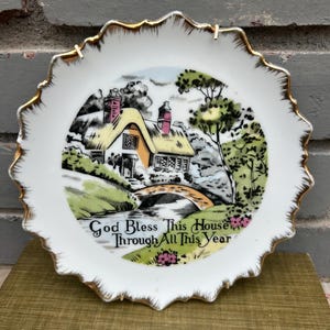 God Bless This House Vintage Plate with Wall Hanger