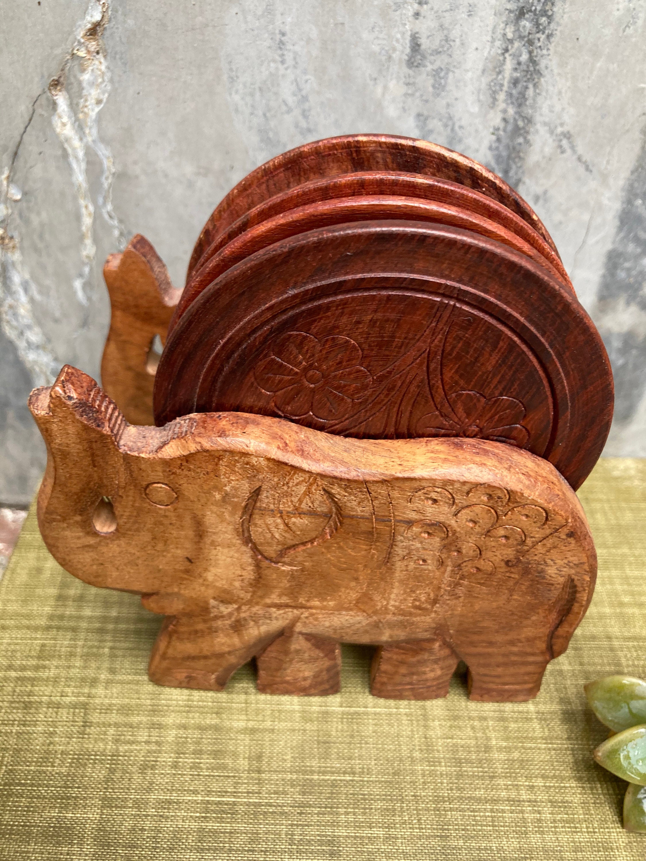 Elephant Coaster Set Etsy