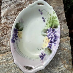 Vintage Nippon Hand Painted Purple Flowers Porcelain Candy Dish