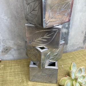Set of 6 Square Metal Leaf Napkin Rings