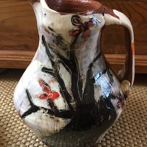 Handcrafted Blossoming Tree Pottery Pitcher